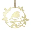 Décoration ronde à suspendre en métal doré oiseau - 18 x 14 cm
