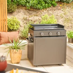 Desserte roulante fermée pour plancha en acier noir Forge Adour - 81 x 63 x 74 cm