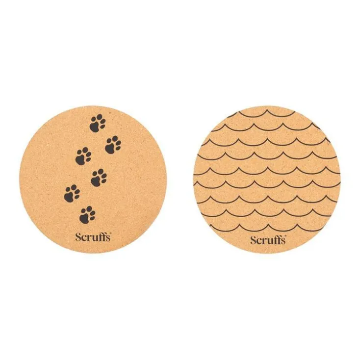 Dessous de gamelle coloris marron en liège motifs vagues et pattes Scruffs – x 2