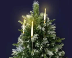 Ensemble de 10 bougies à LED blanc chaud animées effet flamme sur piles avec télécommande - Ø 1,5 x H 15,5 cm