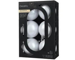 Ensemble de 6 boules en plastique recyclé blanc d’hiver brillant et mat - Ø 8 cm