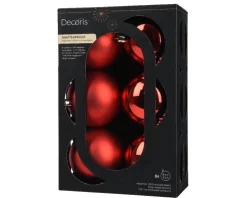 Ensemble de 6 boules en plastique recyclé rouge brillant et mat - Ø 8 cm