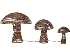 Ensemble de 3 champignons en résine marron à 270 micro-LED blanc orangé pour extérieur - Ø 50 x H 45 cm