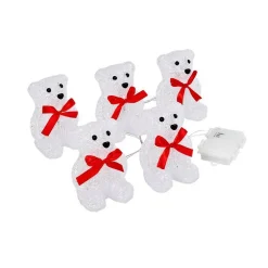 Ensemble de 5 ours polaires blancs lumineux acryliques à 40 LED blanc froid pour intérieur ou extérieur - H 12 cm