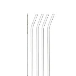 Ensemble de 4 pailles courbées en verre et une brosse - 23,5 cm