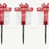 Ensemble de 3 piques solaires forme cadeaux rouges à 30 LED blanc froid pour extérieur - 1 m