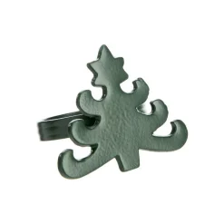 Ensemble de 4 ronds de serviette en métal vert forme sapin - 5,5 x 4,5 cm