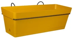 Ensemble jardinière et plateau clipsé en plastique jaune pollen avec support métal gris Cocoripot - 50 cm