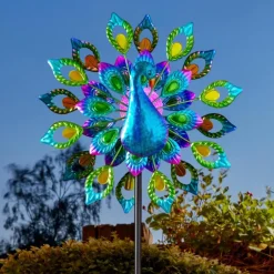 Eolienne solaire Paon coloris bleu en métal Smartgarden - 131 x 37,5 x 19,5 cm