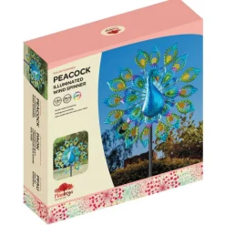 Eolienne solaire Paon coloris bleu en métal Smartgarden - 131 x 37,5 x 19,5 cm