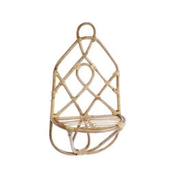 Etagère murale croisillons coloris bois en rotin - 31 x 20 x 56 cm