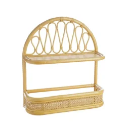 Etagère panier oval arabesques coloris bois en rotin - 60 x 21 x 66 cm