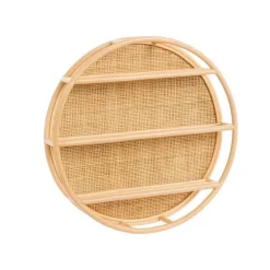 Etagère ronde 3 plateaux coloris bois en rotin - 60 x 60 x 12 cm