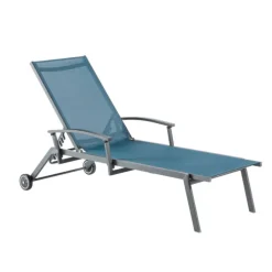 Fauteuil bain de soleil avec accoudoir coloris bleu en aluminium Oro - 190 x 68 x 34 cm