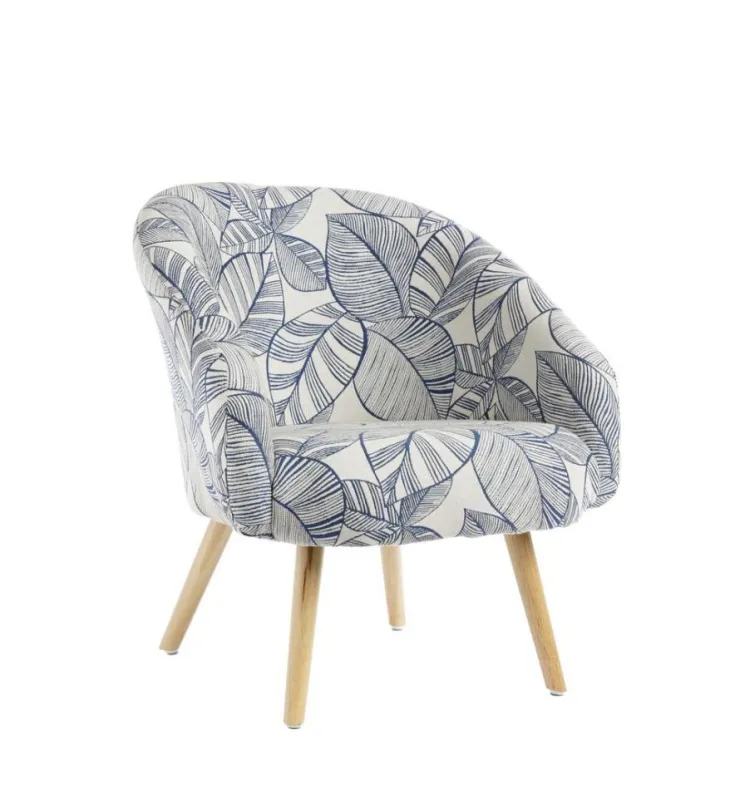 Fauteuil coloris bleu en bois et coton Clayton Malia - 66 x 70 x 72 cm