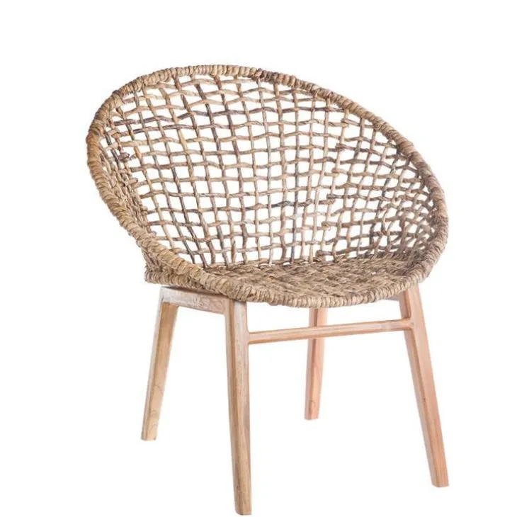 Fauteuil coloris marron assise en teck et abaca - 78 x 78 x 80 cm