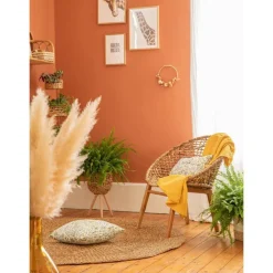 Fauteuil coloris marron assise en teck et abaca - 78 x 78 x 80 cm