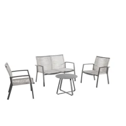 Fauteuil de jardin en aluminium et corde coloris gris charbon Taro - 69 x 70 x 82 cm