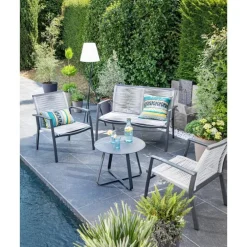 Fauteuil de jardin en aluminium et corde coloris gris charbon Taro - 69 x 70 x 82 cm