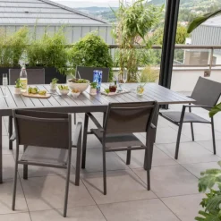 Fauteuil en aluminium et toile polyester anthracite Talia - 59 x 56 x 88 cm