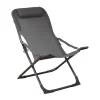 Fauteuil relax en aluminium graphite et toile textylène grise Easy - 127 x 61 x 28,5 cm