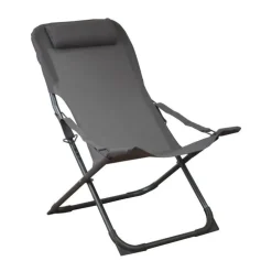 Fauteuil relax en aluminium graphite et toile textylène grise Easy - 127 x 61 x 28,5 cm