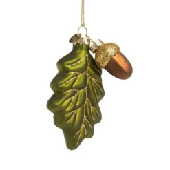 Feuille avec gland en verre vert et brun 7x2x10,5 cm