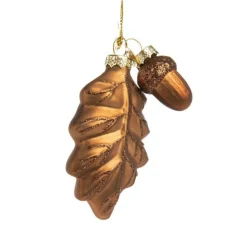 Feuille avec gland en verre vert et brun 7x2x10,5 cm