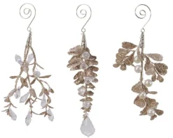 Feuille pailletée en plastique champagne à suspendre - Ø 5 x H 18 cm