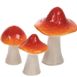 Figurine décorative champignon coloris orange en céramique - 10 x 13,5 x 10 cm