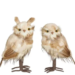 Figurine décorative hibou à poser coloris beige - 31 x 18 x 15 cm