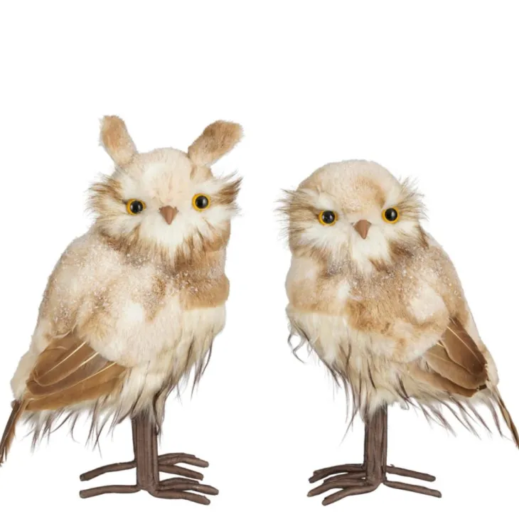 Figurine décorative hibou à poser coloris beige - 31 x 18 x 15 cm