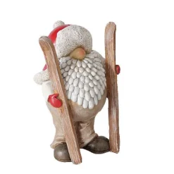 Figurine décorative Père Noël ski Roland coloris marron en résine - 12 x 9 x 16 cm