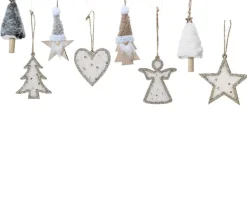 Figurine en contreplaqué à paillettes et corde naturelle à suspendre - 5,5 x 10,5 x 2 cm