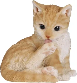 Figurine en résine chat roux se léchant la patte Riviera - 14 cm