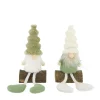 Figurine gnome en tissu vert sur rondin en pin - 7,5 x 5 x 14 cm