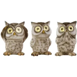 Figurine lumineuse de chouette en polyrésine à énergie solaire - 10 x 8 x 13 cm