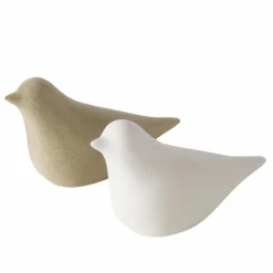 Figurine oiseau en poterie beige et blanc Tori - 11,5 x 4,5 x 7 cm