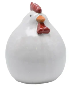 Figurine poule coloris blanc en céramique - 15 x 14,5 x 19,5 cm