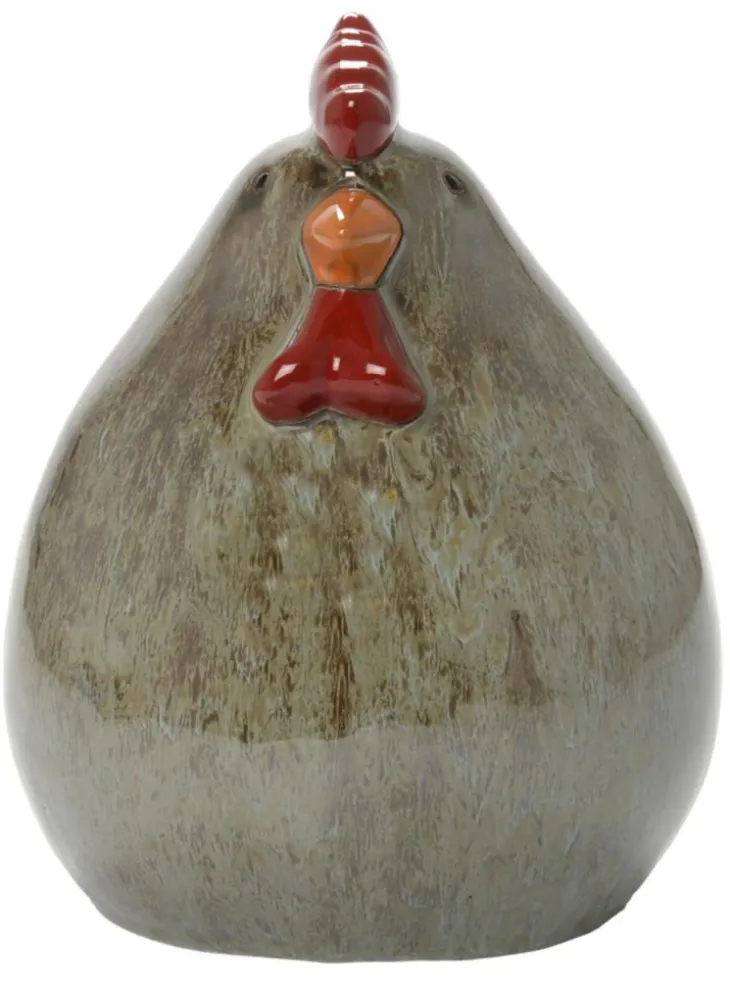 Figurine poule coloris gris en céramique - 10 x 10 x 13 cm