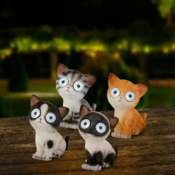 Figurine solaire décorative chat à poser coloris blanc chaud - 8 x 16 cm