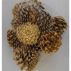 Filet de 12 petites pommes de pin teintées or pour décoration de Noël