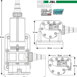 Filtre UV compact pour aquarium et bassin, 18 Watts, JBL ProCristal UV-C