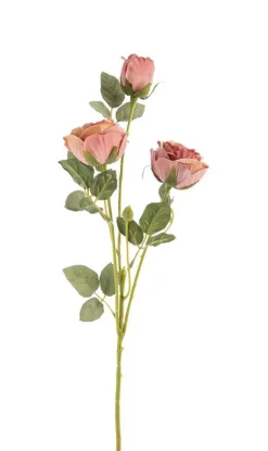 Fleur artificielle en papier tige avec 3 roses en bouton coloris rose - H 61 cm