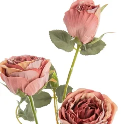 Fleur artificielle en papier tige avec 3 roses en bouton coloris rose - H 61 cm