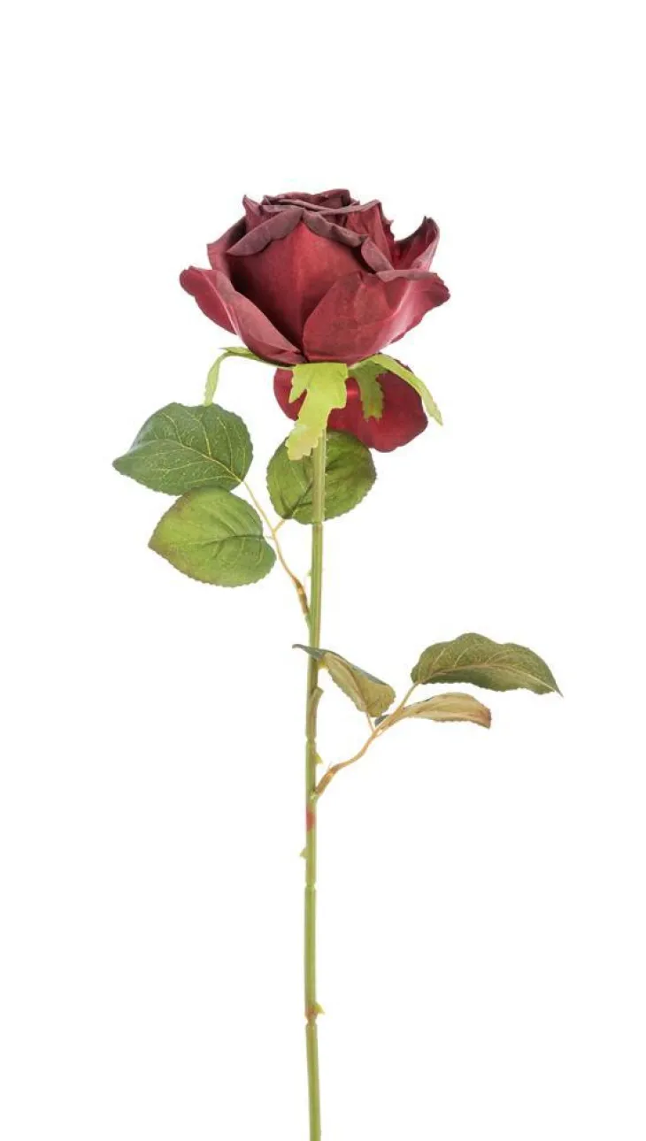 Fleur artificielle en papier tige de rose coloris rouge - H 44 cm