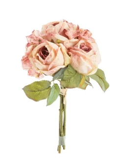 Fleur artificielle en papier bouquet de roses coloris rose - H 30 cm