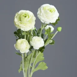 Fleur artificielle renoncule blanche x 3 avec feuillage vert – 62 cm