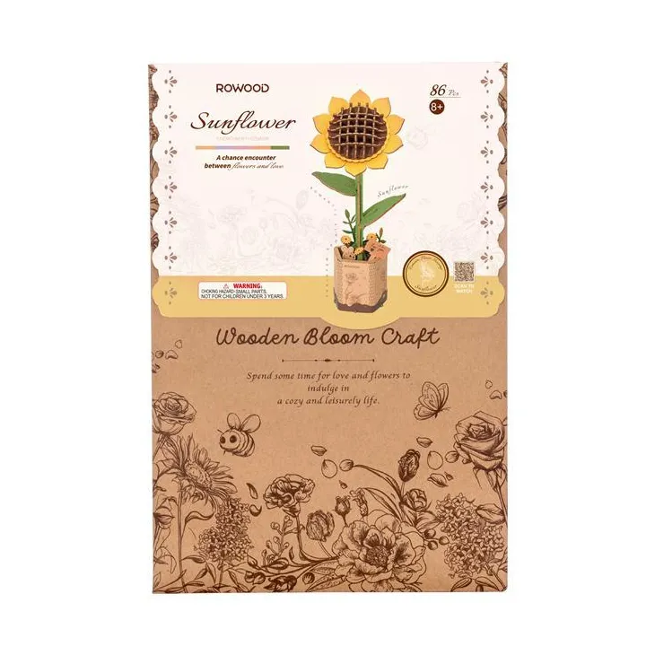 Fleur en bois à assembler tournesol RoWood - 24,5 x 16,5 x 0,7 cm