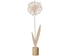 Fleur en fer beige sur support en bois - 12,5 x 5,5 x H 45 cm